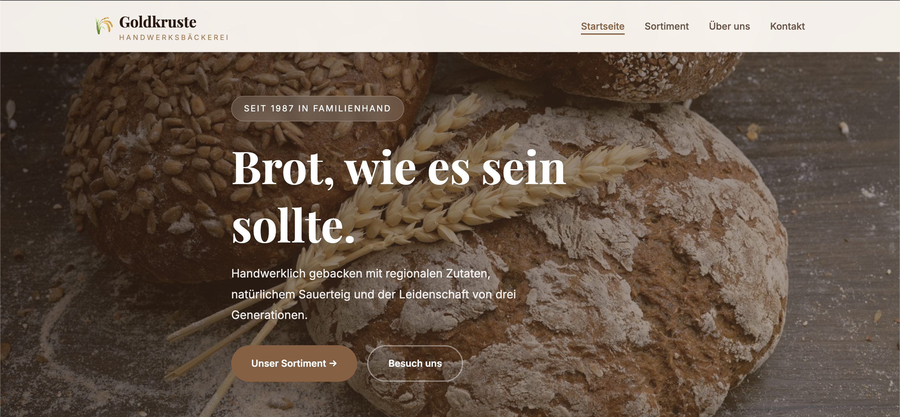 Basic Webseite Beispiel: Goldkruste Handwerksb&auml;ckerei — responsive Webdesign